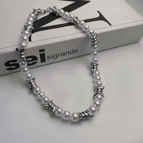 TWISTED KNOT - Italian Styled Pearl with Twist Metal Knot Choker Necklaces for men and boys (20 Inch)