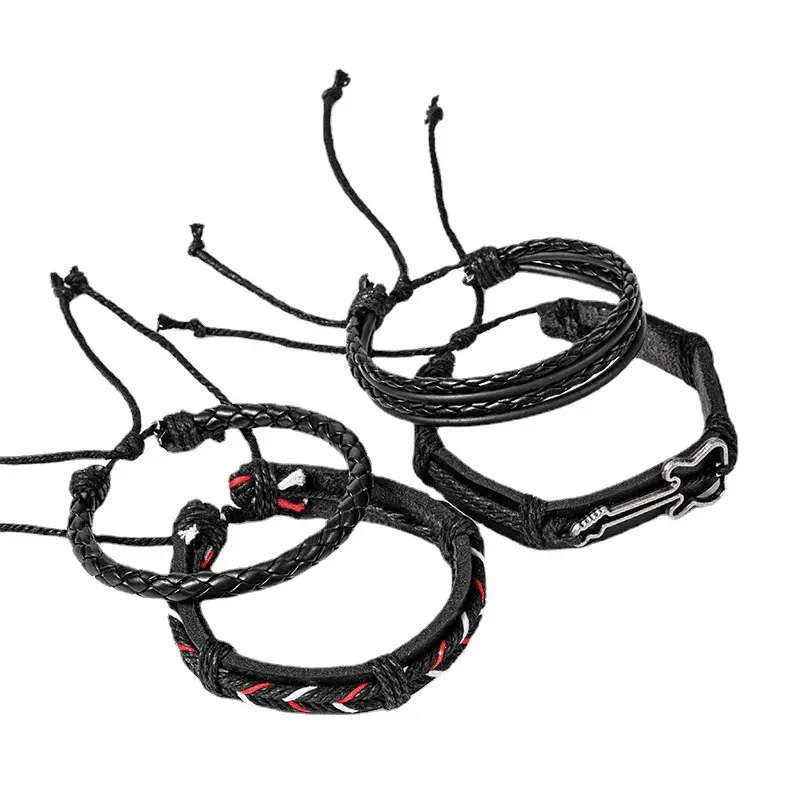 Stylish BLACKFIRE KNOT - Leather Bracelet for Men 4 pcs Genuine Braided Leather Bracelet Set for Men, perfect for any outfit.