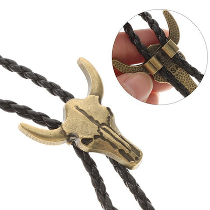 HORNET - Retro Alloy Pendant Bolo Tie | Adjustable Genuine Leather Cowboy Necktie Necklace for Men & Boys