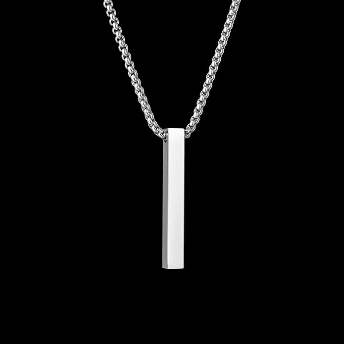 The Ultra Sleek (T) - Pure Titanium Steel Ultra Polished 3D Silver Cuboid Vertical Bar Pendant With