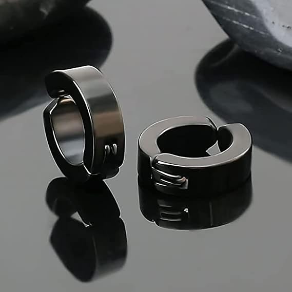 ONYXLOOP - BLACK - Non-Piercing Pure Titanium Steel Earring for Men & Boys