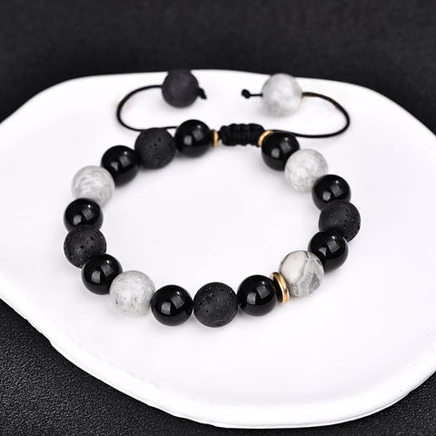 MAGIC NIGHT  - Beads Bracelet with Natural Stone - Stretch / Adjustable Bracelet for Men & Boys