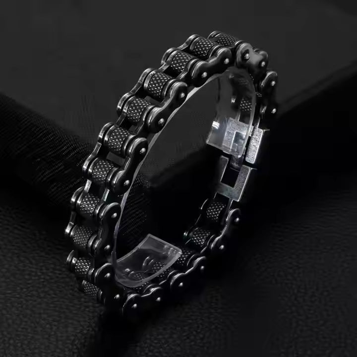 BIKER CHAIN BRACELET - 13mm Pure Titanium Steel Bracelet, Black Plated Antique Matt Finish Bracelet for Men & Boy (8inch)