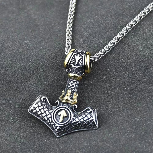 VIKING NORSE MJOLNIR GOLD  - Pure Titanium Steel Necklace with 24 inch Chain for Men & Boys