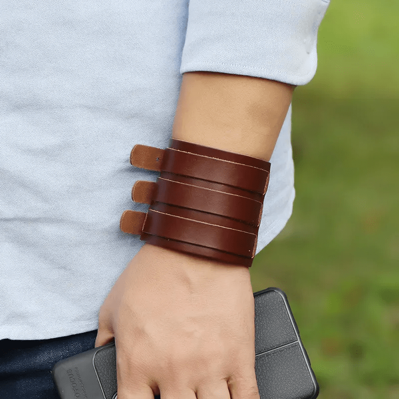 WRAITHBINDER BROWN - Genuine Braided Leather Bracelet Set for Men & Boys (8inch)