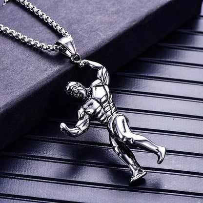 THE MEN THING Alloy Fitness Pendant with Pure Stainless Steel 24inch Chain for Men, American trending Style - Round Box Chain & Pendant for Men & Boy