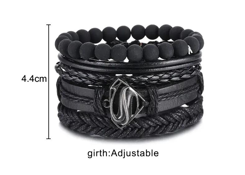 SUPERNOVA BAND - 4 Pcs Genuine Braided Leather Bracelet Set for Men & Boys (8 inch)