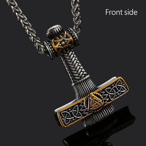 VIKING NORDIC HAMMER GOLD - Pure Titanium Steel Necklace with 24 inch Chain for Men & Boys