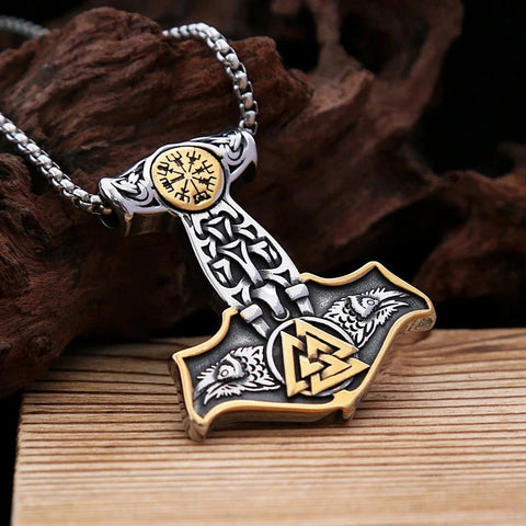 VIKING THOR MJOLNIR GOLD - Pure Titanium Steel Necklace with 24 inch Chain for Men & Boys