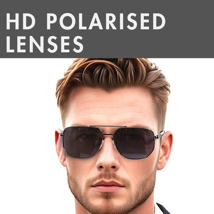 2163 Elite Vision-  Navigator Style - HD Polarised Sunglasses for Men - UV400 Protection, Stainless Steel Frame