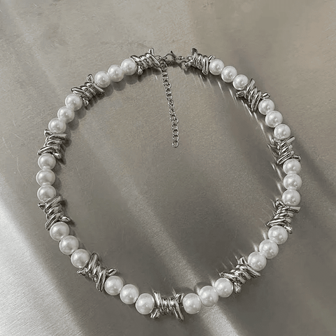 TWISTED KNOT - Italian Styled Pearl with Twist Metal Knot Choker Necklaces for men and boys (20 Inch)