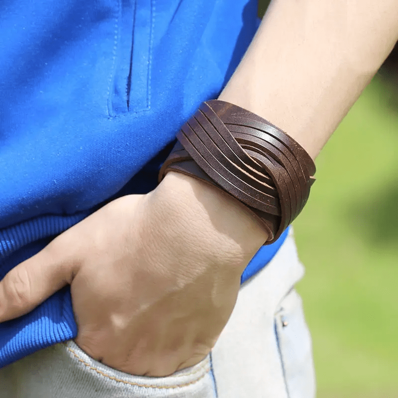 TWISTBOUND BROWN - Genuine Braided Leather Bracelet Set for Men & Boys (8 inch)