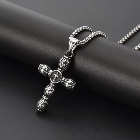 ALLMIGHTY CROSS (T) - Pure Titanium Steel Pendant with Stainless Steel 24inch Round Box Chain, European trending Style for Men & Boy