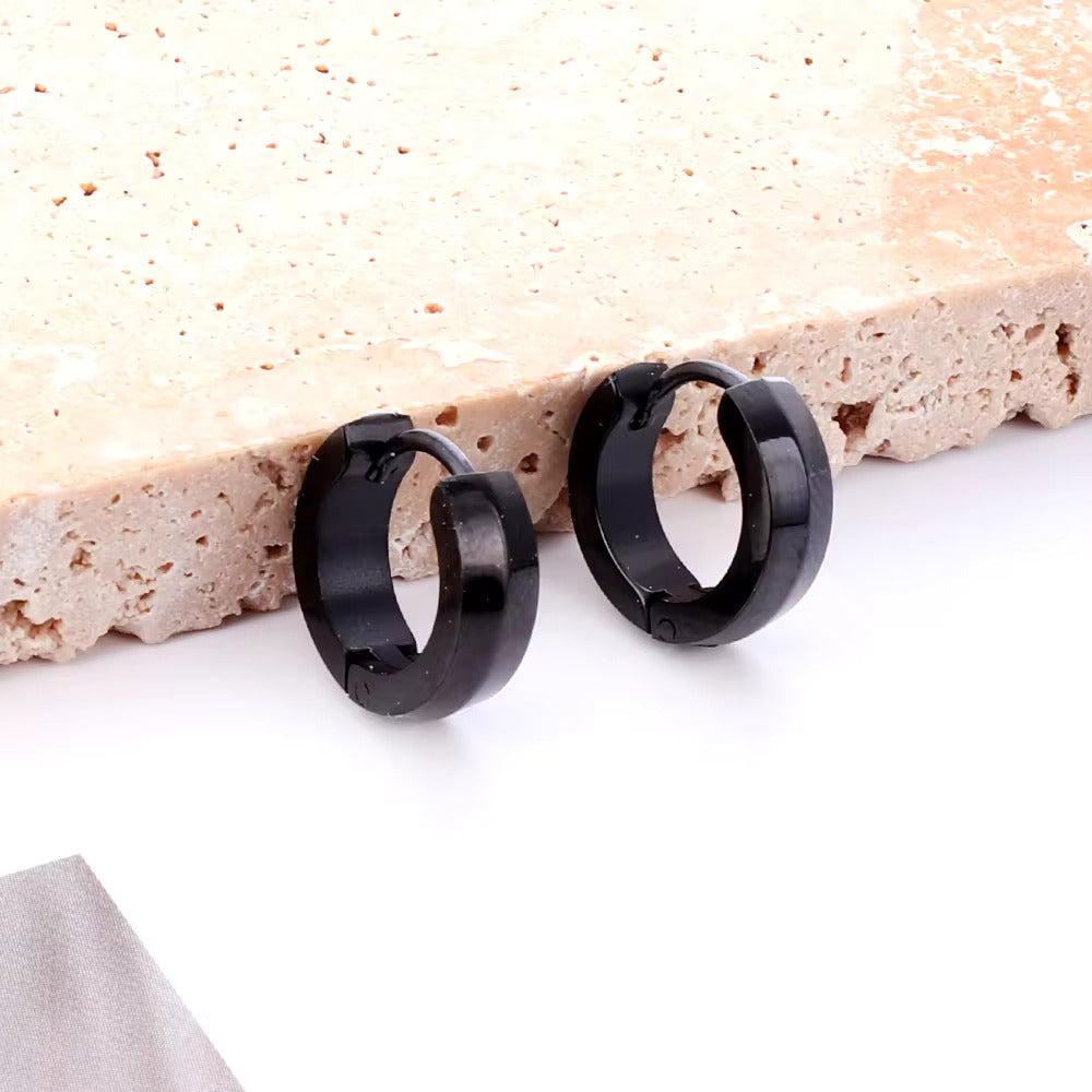 HUGGIE BLACK - Titanium Steel Stud Earrings for Men & Boys.