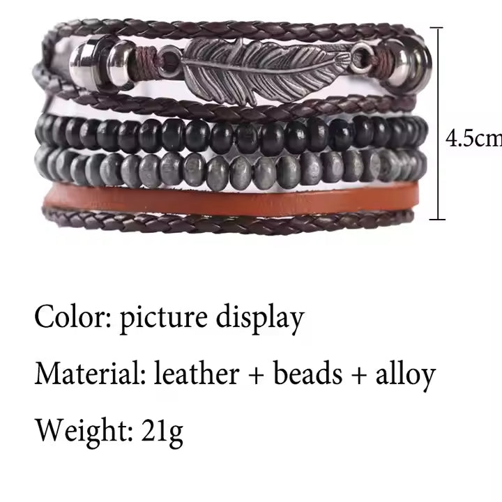 STARDUST CUFF - Multi-layer Set Genuine Braided Leather Bracelet Set for Men & Boys (8 inch)