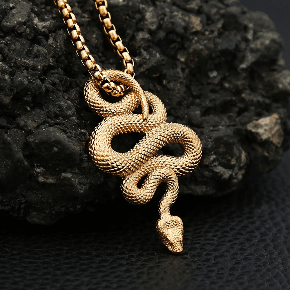 GOLD GUARDIAN SNAKE - Pure Titanium Steel Pendant with 24inch Round Box Chain for Men & Boys