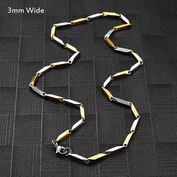 THE MEN THING Pure Stainless Steel Silver Gold Rice Chain 20inch - European Trending Style - Necklace for Men & Boy