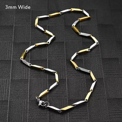 THE MEN THING Pure Stainless Steel Silver Gold Rice Chain 20inch - European Trending Style - Necklace for Men & Boy