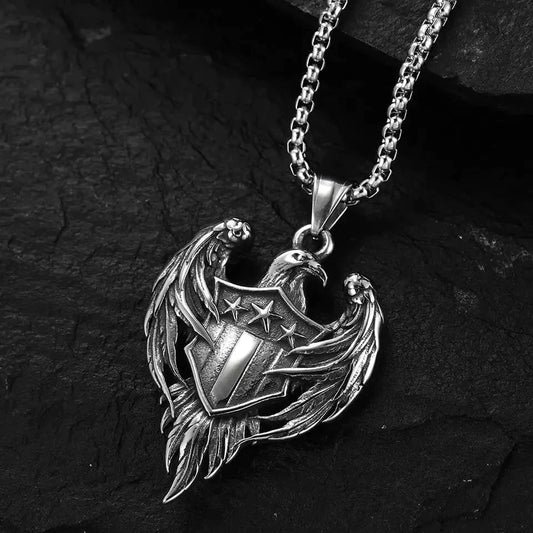 THE MEN THING Pendant for Men - Pure Titanium Steel The Eagle Pendant with 24inch Round Box Chain for Men & Boys