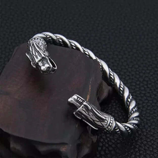 THE MEN THING Bracelet for Men - Pure 316L Stainless Steel Norse God Odin Wolf Heads Arm Rings for Men & Boys