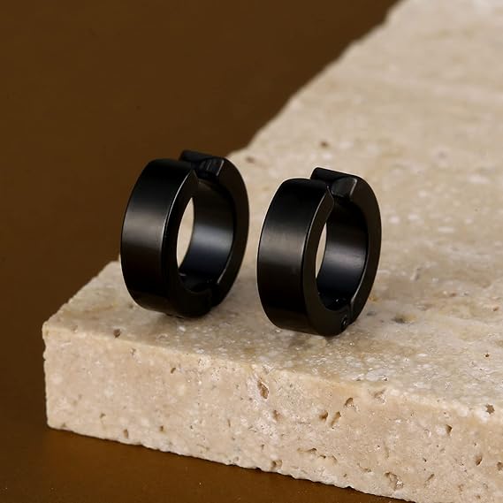 ONYXLOOP - BLACK - Non-Piercing Pure Titanium Steel Earring for Men & Boys