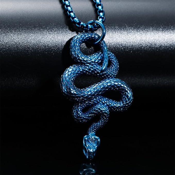 BLUE GUARDIAN SNAKE - Pure Titanium Steel Pendant with 24inch Round Box Chain for Men & Boys