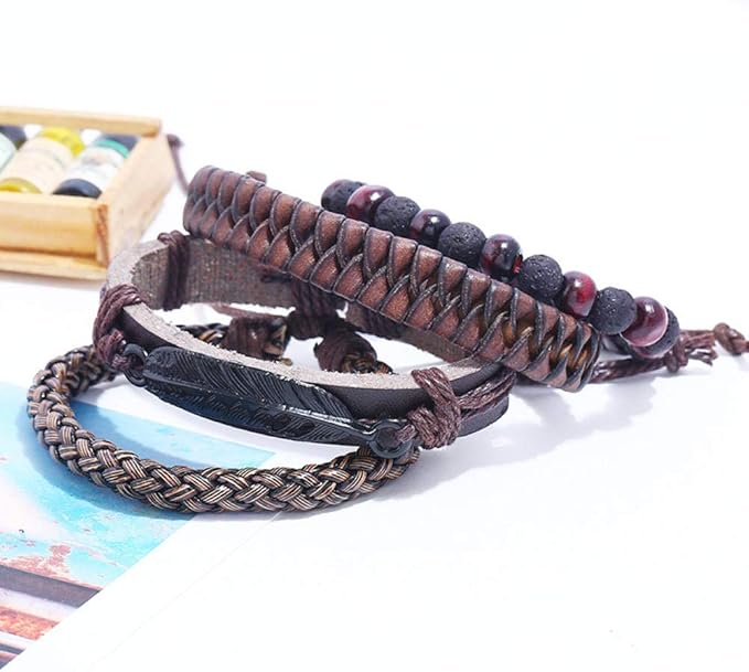 BRAVEHEART CUFF - 4 colors Genuine Braided Leather Bracelet Set for Men & Boys (8 inch)