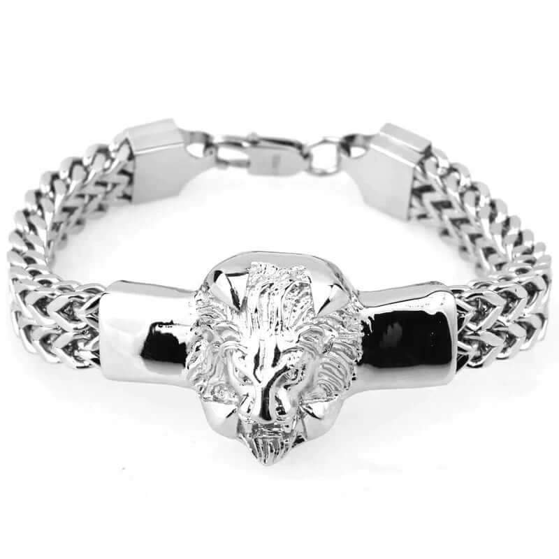 THE MEN THING Bracelet for Men - Heavy 12mm Double Franco Pure Stainless Steel Chain with Alloy Lion Head Bracelet for Men & Boys (10 inch)