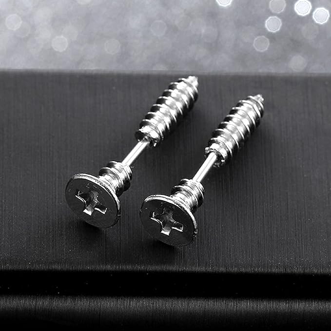 SCREWHEAD - SILVER - Pure Titanium Steel Ear Hoop Earrings for Men & Boys (1 Pcs)