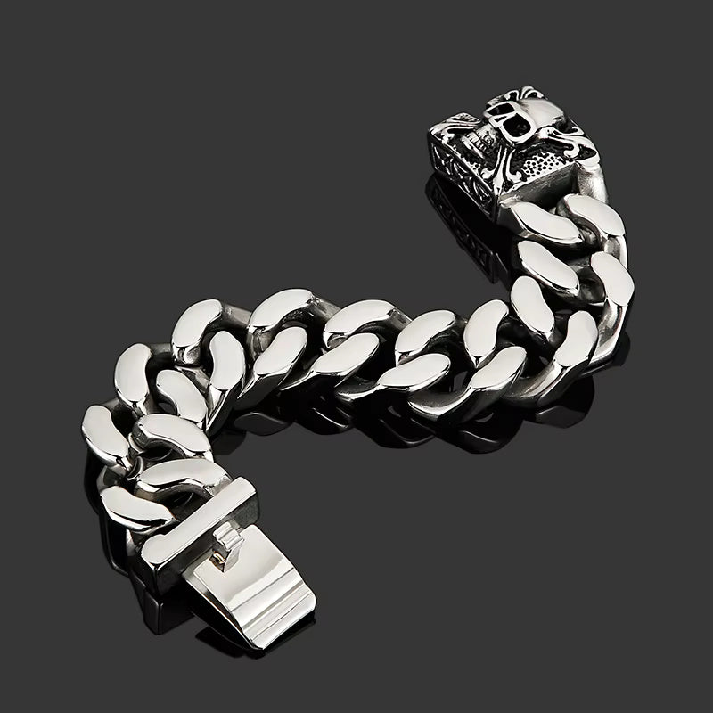 SKULL KING BRACELET - 20mm Pure Titanium Steel Bracelet, Heavy Biker Bracelet for Men & Boy (8inch)