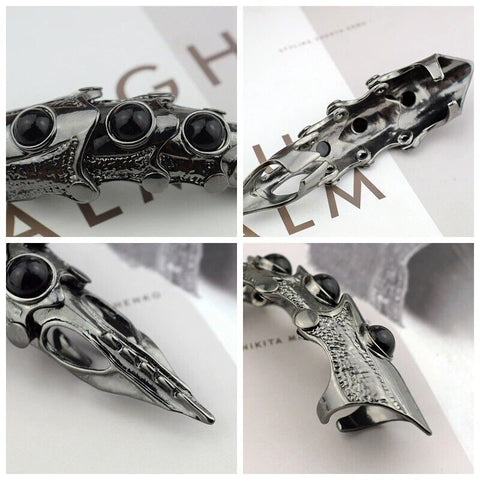 KING-WARRIOR - Black Antique Skull Knuckle Joint Full Finger Ring for Men & Boys