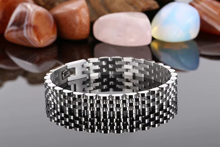 SILVER GRID BRACELET - 8mm Pure Silver Titanium Stainless Steel Bracelet, Silver Chain Bracelet for Men & Boy (8inch)