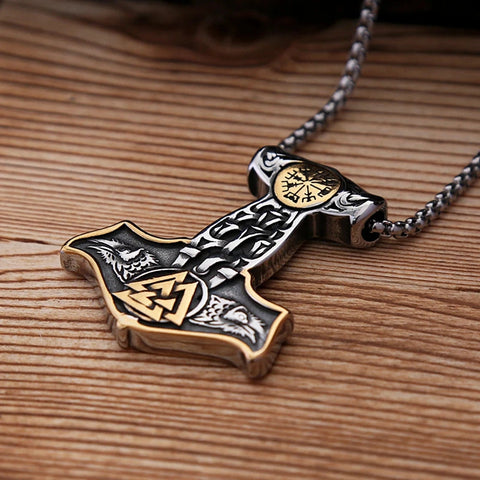 VIKING THOR MJOLNIR GOLD - Pure Titanium Steel Necklace with 24 inch Chain for Men & Boys