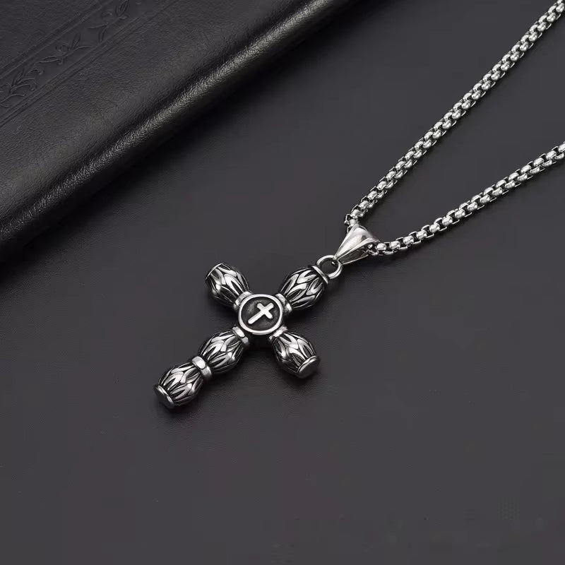 ALLMIGHTY CROSS (T) - Pure Titanium Steel Pendant with Stainless Steel 24inch Round Box Chain, European trending Style for Men & Boy