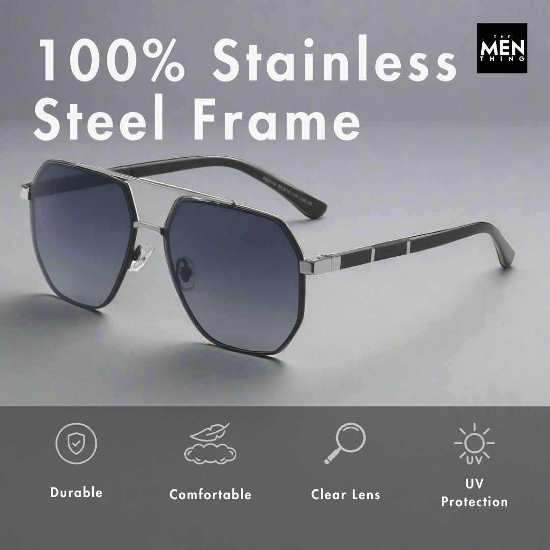 2114 Stellar Angles -  Geometric Aviator Style - HD Polarised Sunglasses for Men - UV400 Protection, Stainless Steel Frame