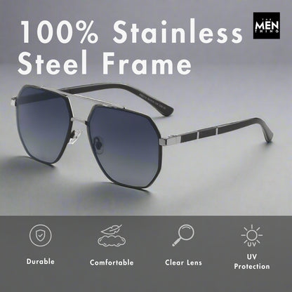 2114 Stellar Angles -  Geometric Aviator Style - HD Polarised Sunglasses for Men - UV400 Protection, Stainless Steel Frame