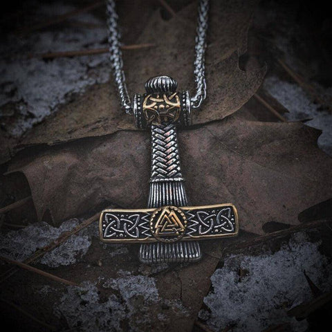VIKING NORDIC HAMMER GOLD - Pure Titanium Steel Necklace with 24 inch Chain for Men & Boys