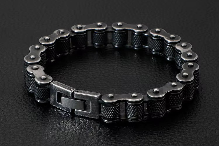 BIKER CHAIN BRACELET - 13mm Pure Titanium Steel Bracelet, Black Plated Antique Matt Finish Bracelet for Men & Boy (8inch)