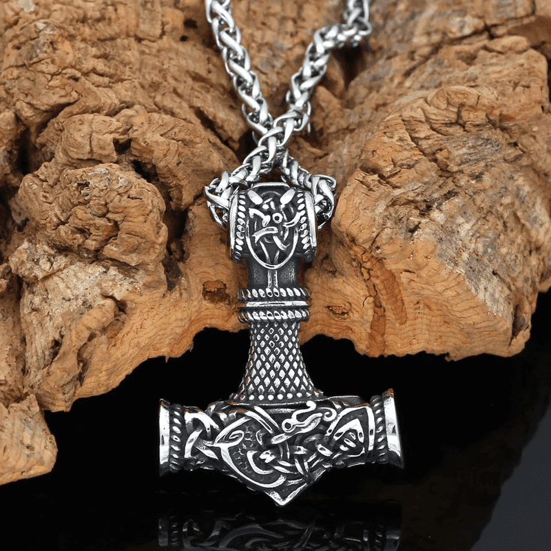 VIKING NORSE GOD HAMMER SILVER  - Pure Titanium Steel Necklace with 24 inch Chain for Men & Boys