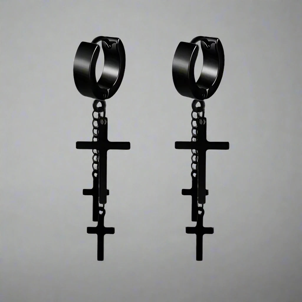 FLARE CROSS BLACK - Titanium Steel Stud Earrings for Men & Boys