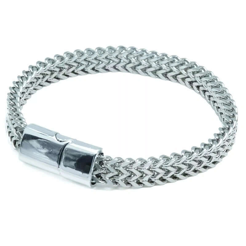 THE MEN THING 7.5mm Pure Stainless Steel Italian Mesh Link Chain Bracelet with Magnetic Buckle for Men & Boys (8 inch)