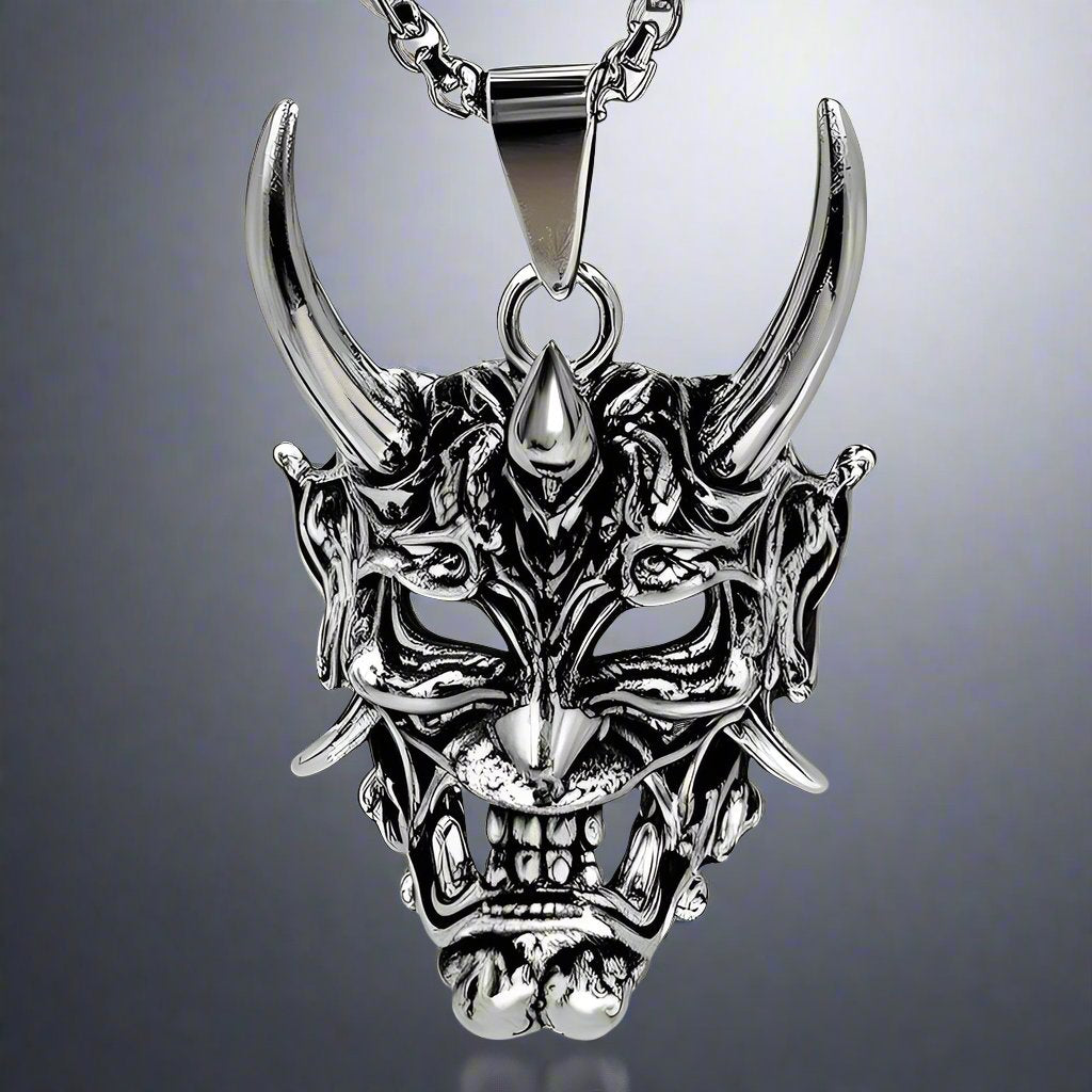 DEAMON MASK - Pure Titanium Steel Pendant with 24inch Round Box Chain for Men & Boys