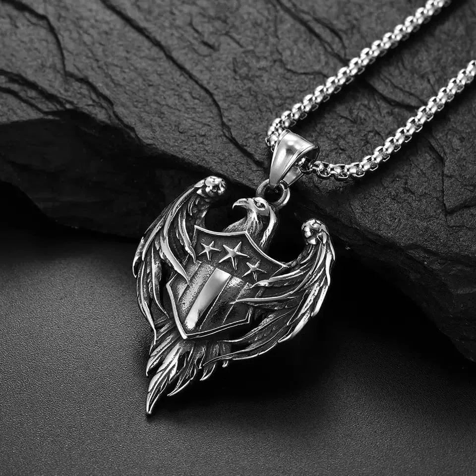 THE MEN THING Pendant for Men - Pure Titanium Steel The Eagle Pendant with 24inch Round Box Chain for Men & Boys