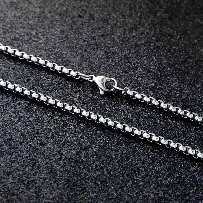 28 Inch Chain - ROUNDED BOX - 3mm Chain Stainless Steel