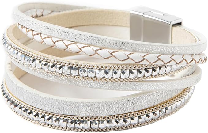 REGALIA - Silver Genuine Braided Leather Bracelet Set for Men & Boys (8 inch)