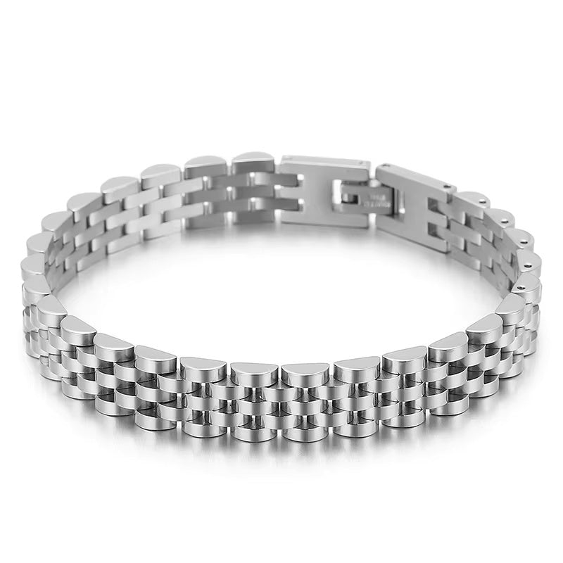 SILVER GRID BRACELET - 8mm Pure Silver Titanium Stainless Steel Bracelet, Silver Chain Bracelet for Men & Boy (8inch)