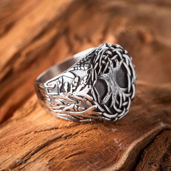 VIKING YGGDRASIL SILVER - Titanium Steel Ring for Men & Boys (Size : 22)