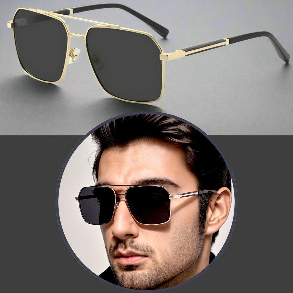 2124 BOLD HORIZON -  Rectangular Aviator  Style - HD Polarised Sunglasses for Men - UV400 Protection, Stainless Steel Frame