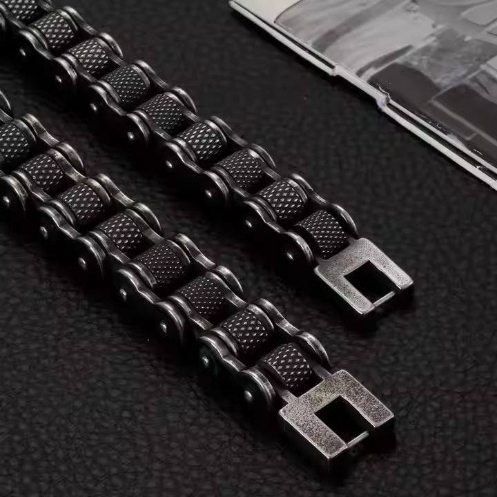 BIKER CHAIN BRACELET - 13mm Pure Titanium Steel Bracelet, Black Plated Antique Matt Finish Bracelet for Men & Boy (8inch)