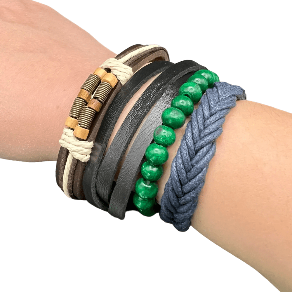 FROSTBORN CUFF - 3 Pcs Genuine Braided Leather Bracelet Set for Men & Boys (8 inch)